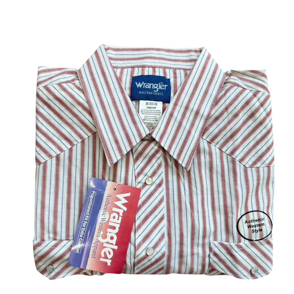 Wrangler Mens 3X Western Snap Shirt Striped Long Sleeve Red White Blue NWT